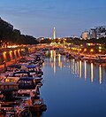 Bassin de l'Arsenal and Colonne de Juillet at night